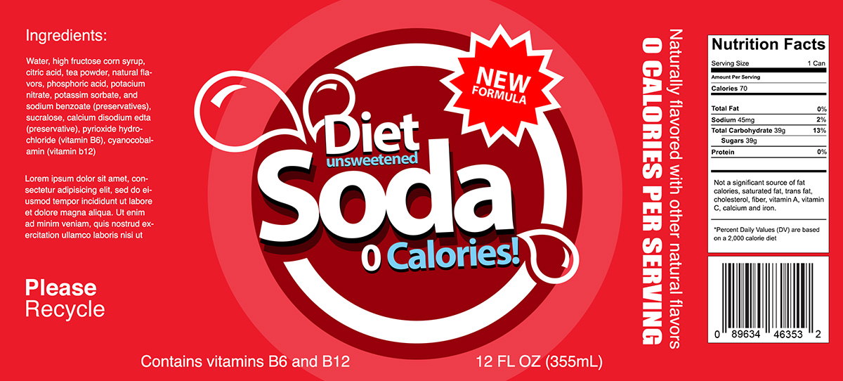 Two colorful generic soda can labels | TrashedGraphics